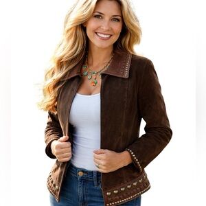 Double D Ranch leather and highly embellished jacket NWOT